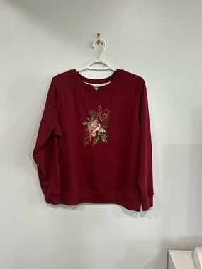Women's Embroidered Bird Crewneck Sweatshirt - Burgundy